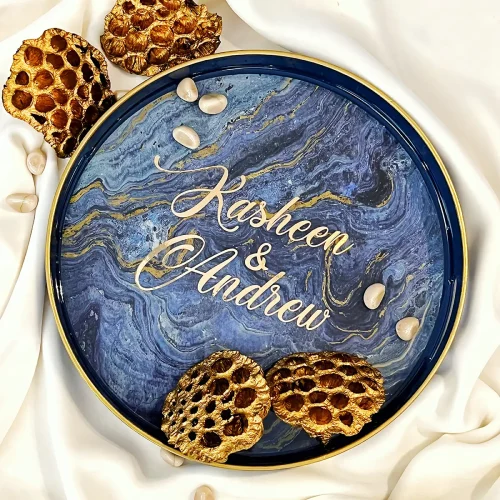 Blue Circular Marble Tray
